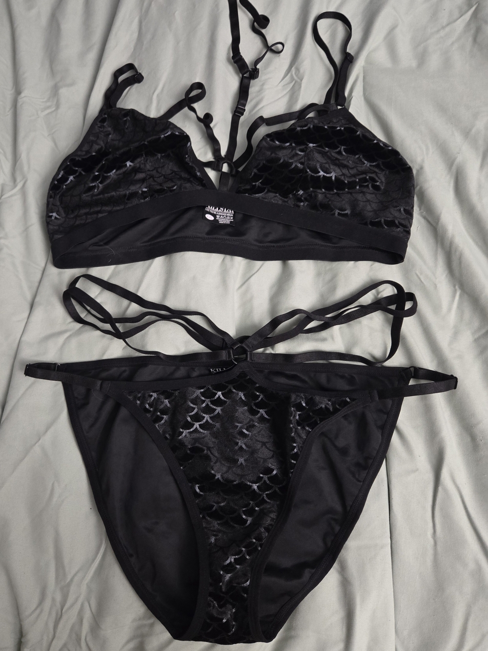 Killstar Black Velvet Mermaid Strappy 2 Piece Bikini